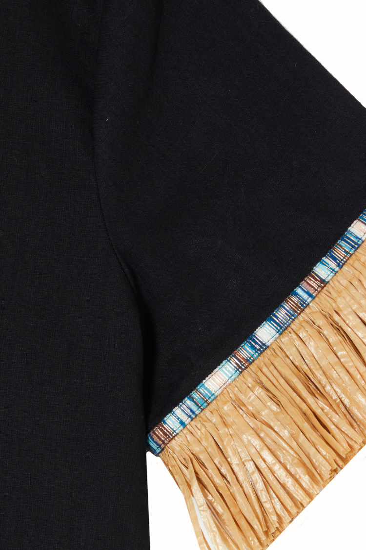 NEVER FULLY DRESSED Black Raffia Shirt