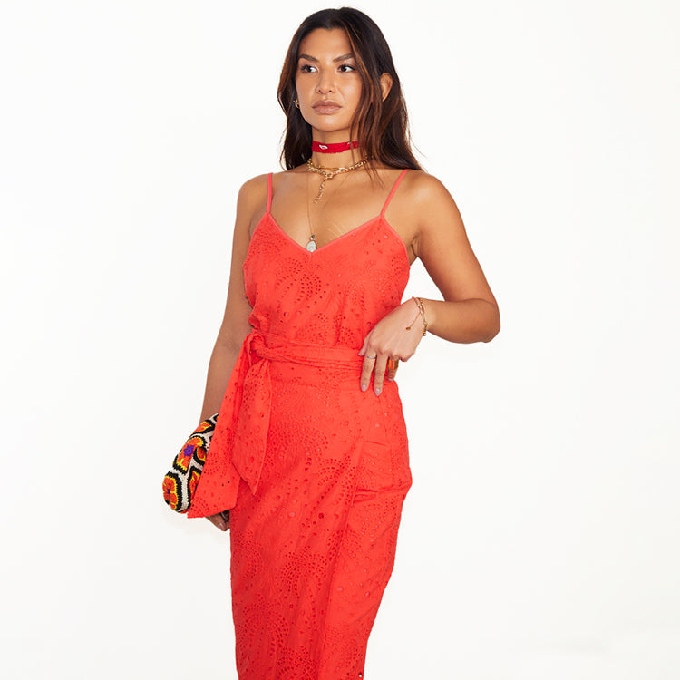 NEVER FULLY DRESSED Red Broderie Cami Top