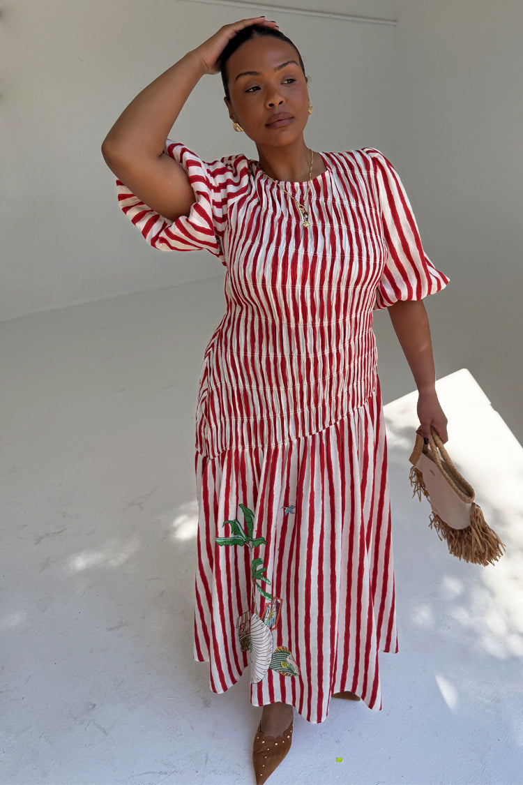 NEVER FULLY DRESSED Red Stripe Nara Dress