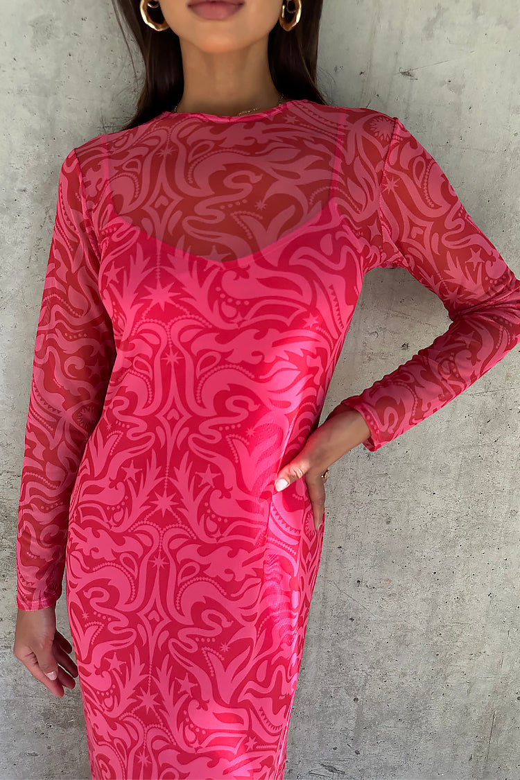 NEVER FULLY DRESSED Pink And Red Bowie Mesh Dress