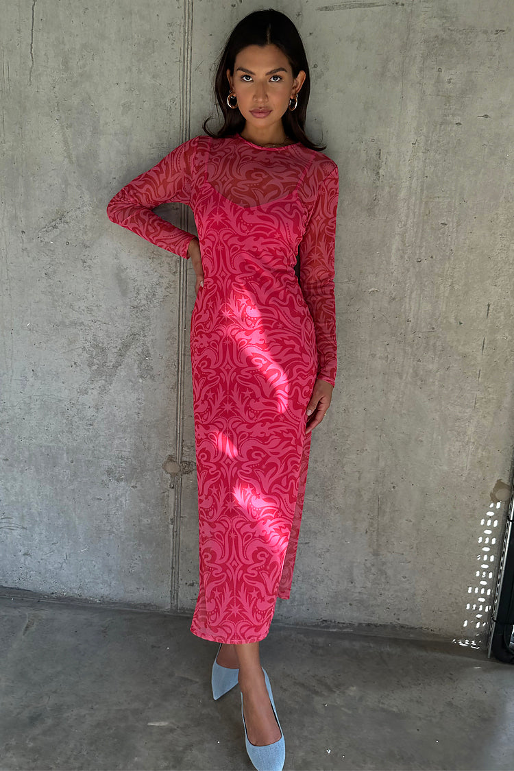 NEVER FULLY DRESSED Pink And Red Bowie Mesh Dress