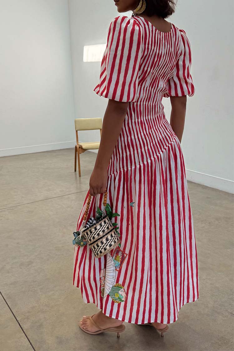 NEVER FULLY DRESSED Red Stripe Nara Dress