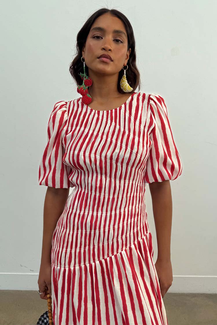 NEVER FULLY DRESSED Red Stripe Nara Dress