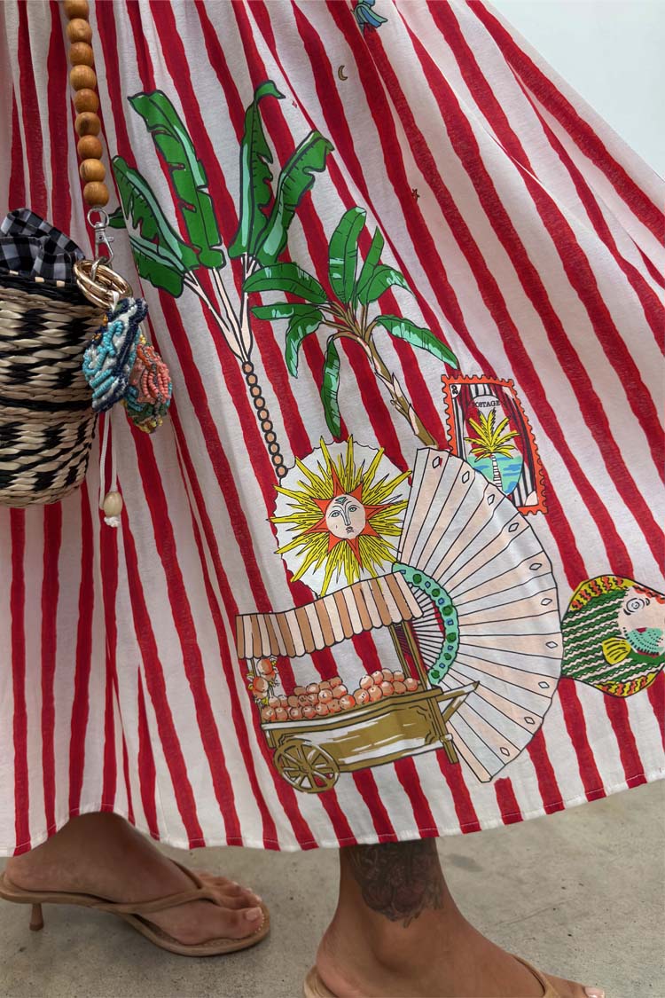 NEVER FULLY DRESSED Red Stripe Nara Dress