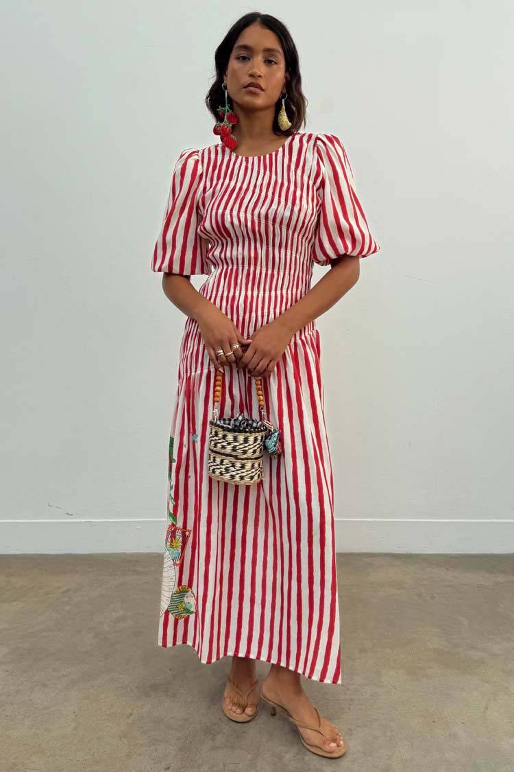 NEVER FULLY DRESSED Red Stripe Nara Dress