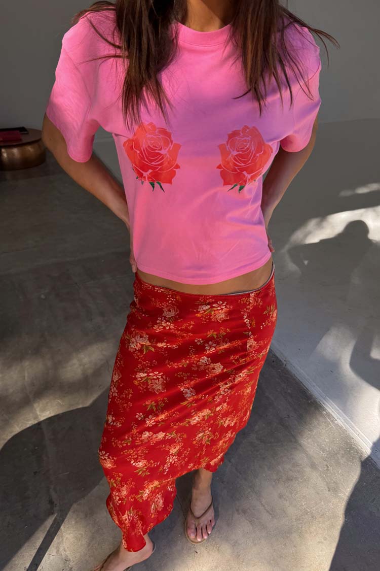 NEVER FULLY DRESSED Pink Rose Boob T-Shirt