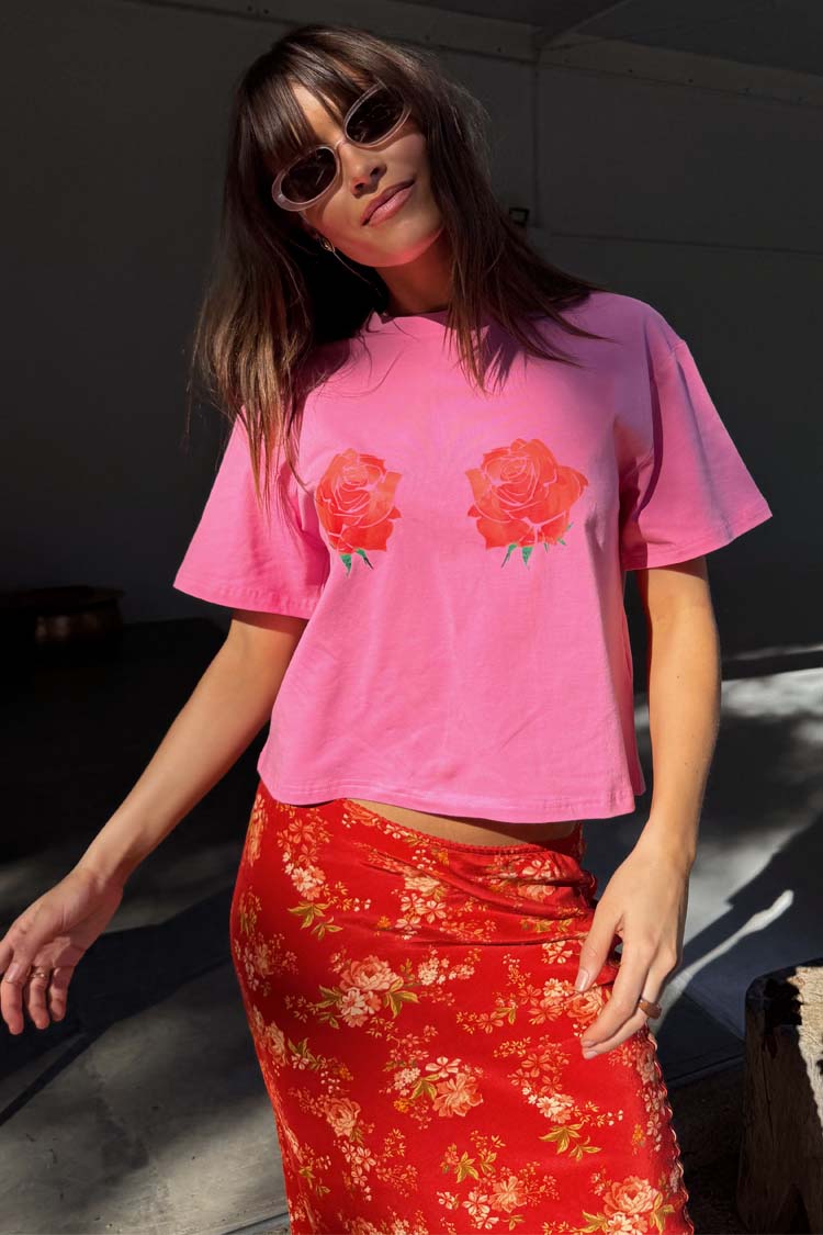 NEVER FULLY DRESSED Pink Rose Boob T-Shirt