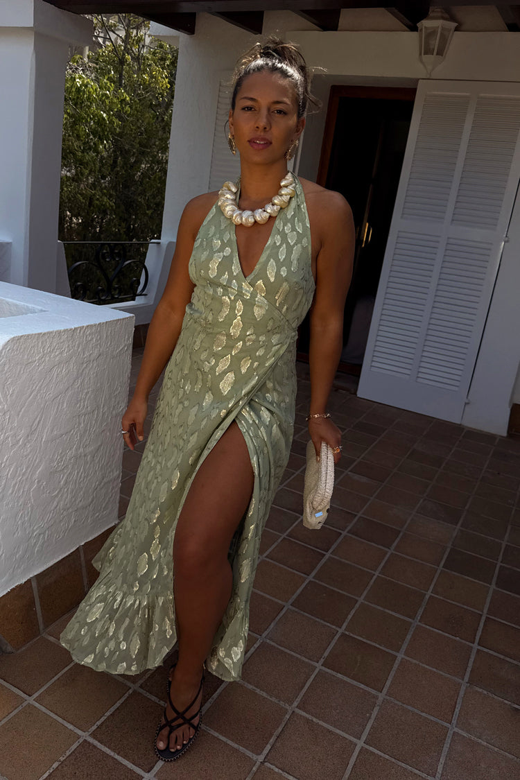 NEVER FULLY DRESSED Sage Freya Jacquard Maxi Dress