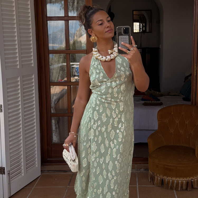 NEVER FULLY DRESSED Sage Freya Jacquard Maxi Dress