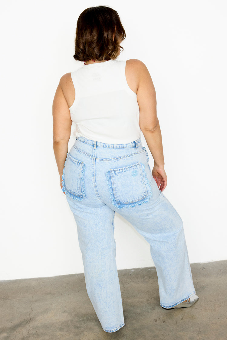 NEVER FULLY DRESSED Scallop Detail Straight Leg Jeans