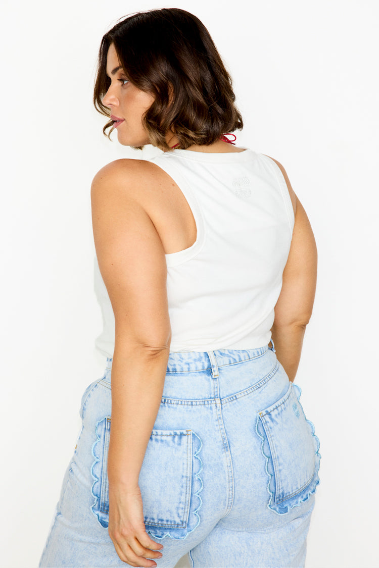 NEVER FULLY DRESSED Scallop Detail Straight Leg Jeans