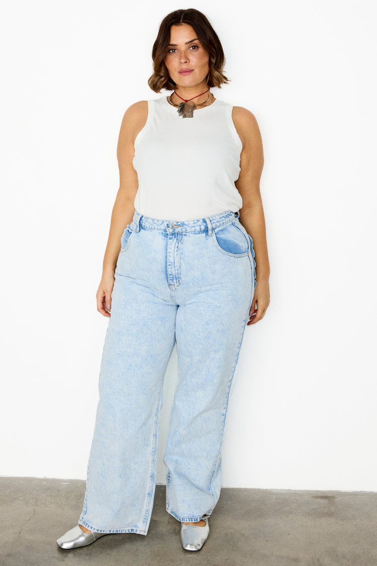 NEVER FULLY DRESSED Scallop Detail Straight Leg Jeans
