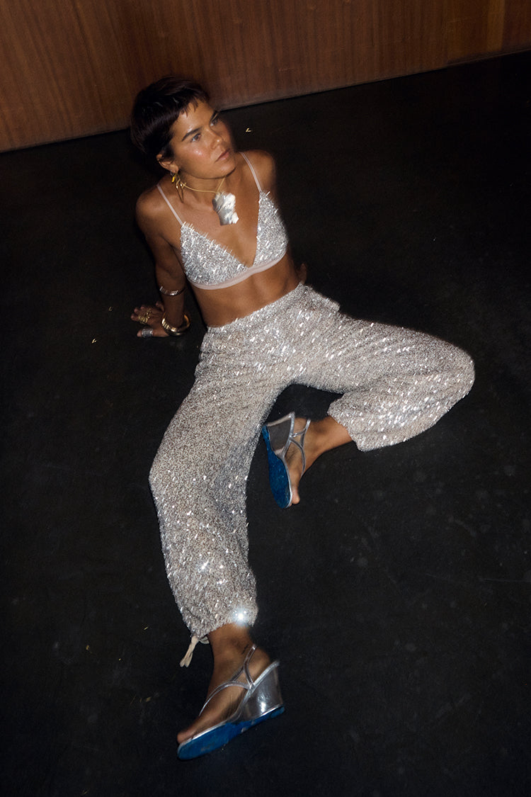 NEVER FULLY DRESSED Silver Sequin Bra