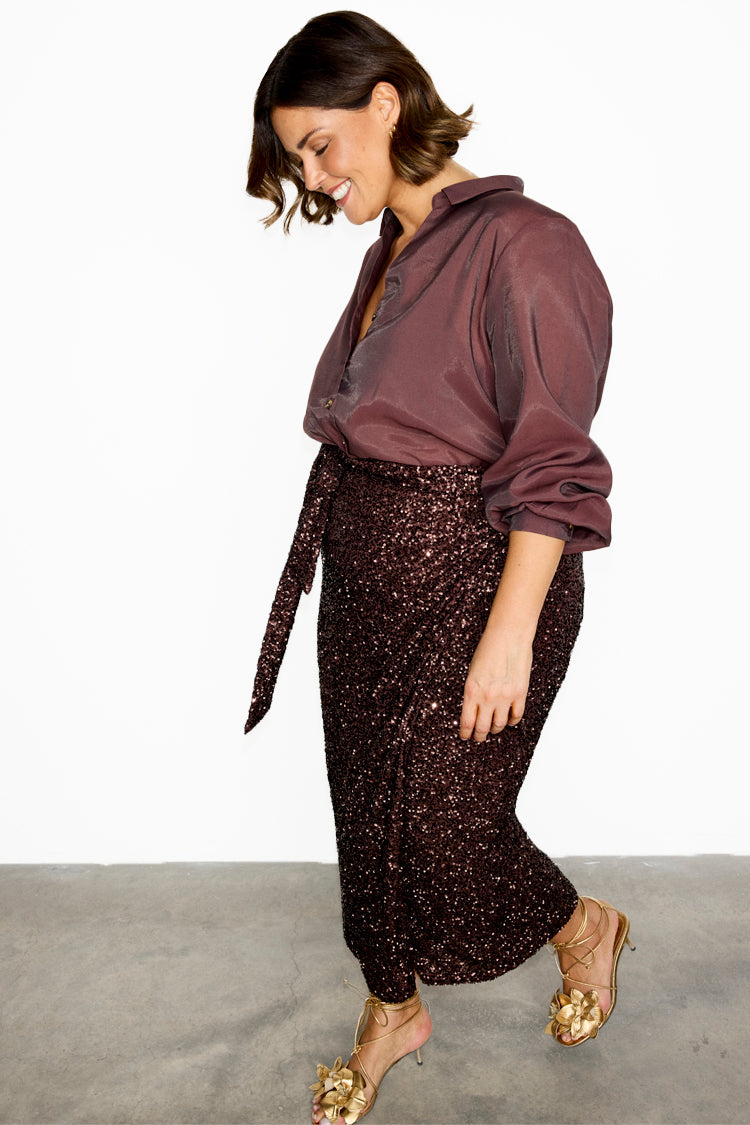 NEVER FULLY DRESSED Chocolate Sequin Jaspre Skirt