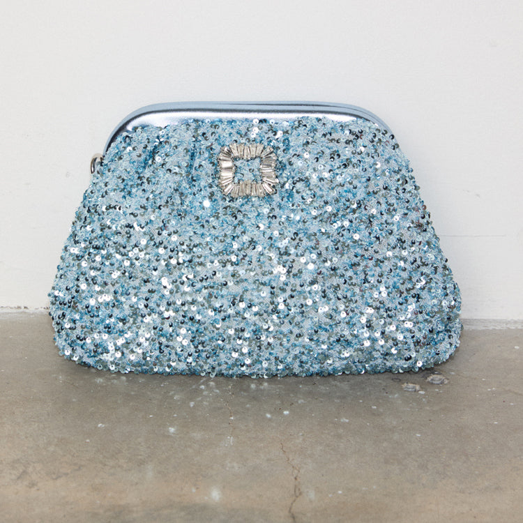 NEVER FULLY DRESSED Ice Blue Sequin Clutch Bag