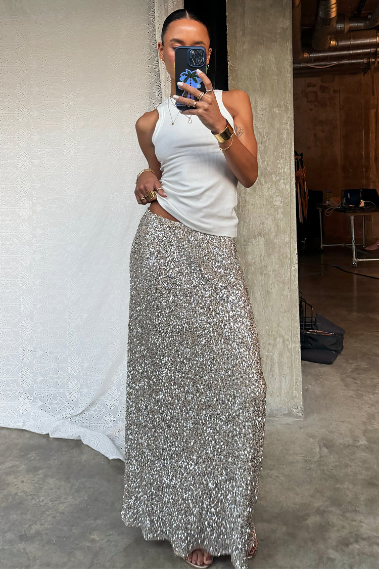 NEVER FULLY DRESSED Silver Sequin Dorris Skirt