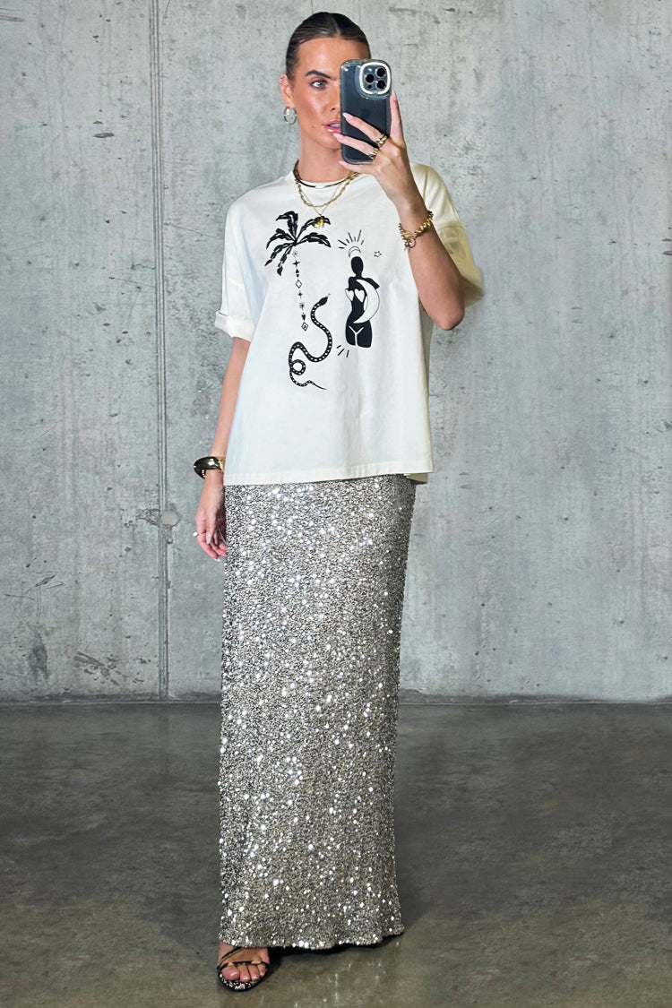 NEVER FULLY DRESSED Silver Sequin Dorris Skirt