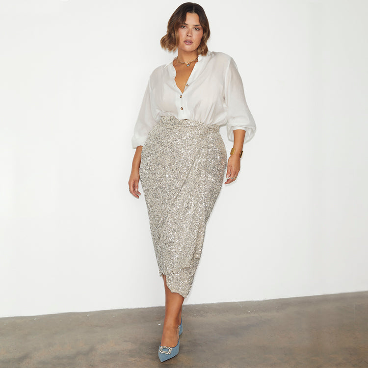 NEVER FULLY DRESSED Sequin Maxi Wrap Jaspre Skirt Petite