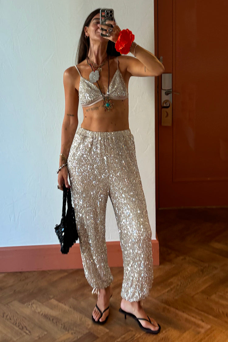 NEVER FULLY DRESSED Silver Sequin Naomi Trousers