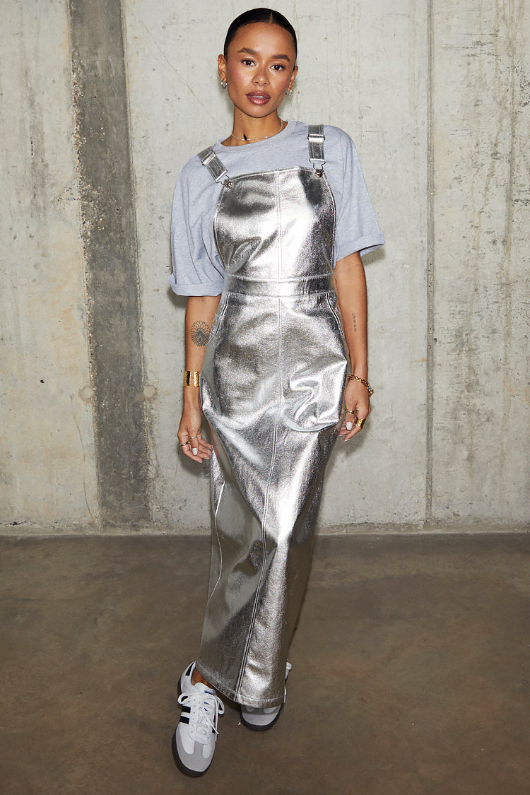 NEVER FULLY DRESSED Silver Pinafore Dress