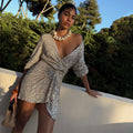 NEVER FULLY DRESSED Silver Sequin Mini Vienna Wrap Dress