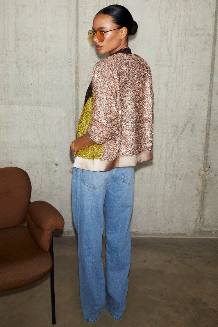 NEVER FULLY DRESSED Sequin Mix Bomber