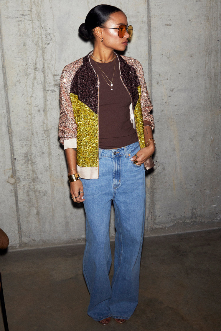 NEVER FULLY DRESSED Sequin Mix Bomber