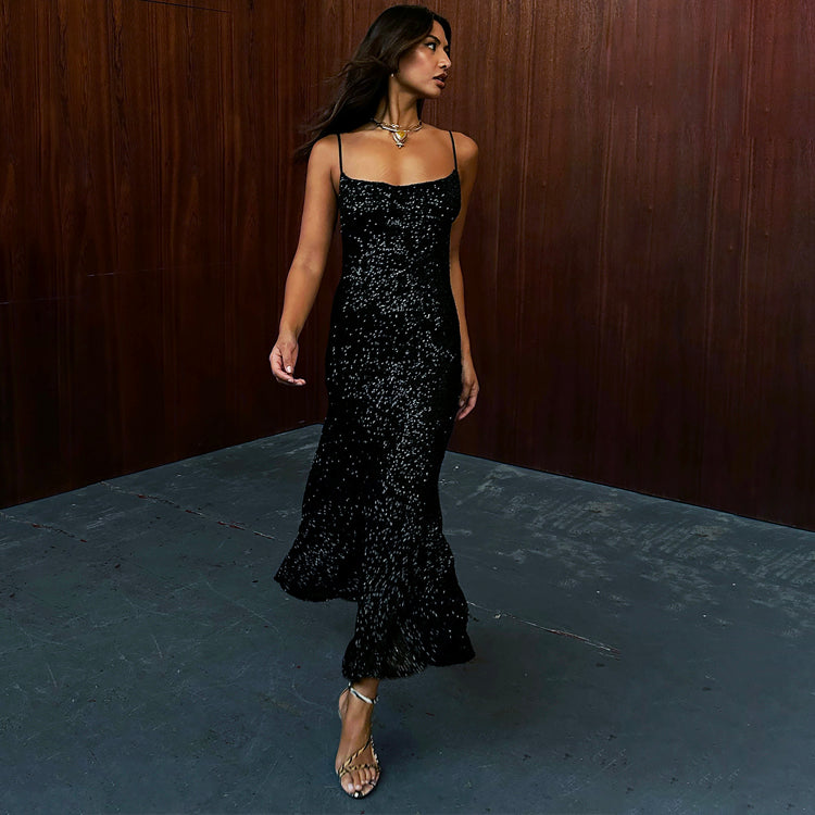 NEVER FULLY DRESSED Black Sequin Mya Dress