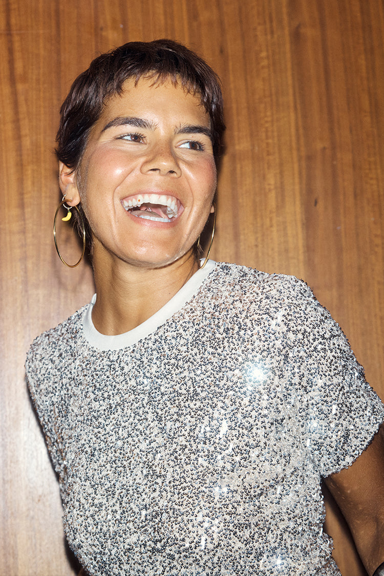 NEVER FULLY DRESSED Silver Sequin T Shirt