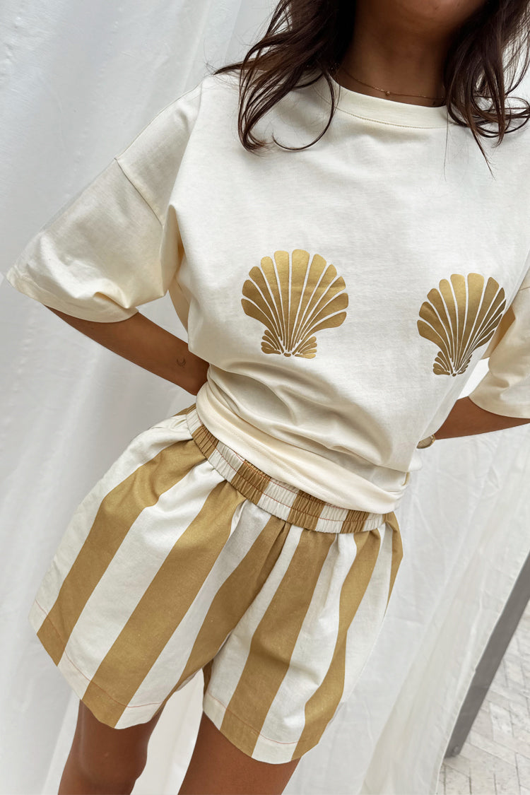 NEVER FULLY DRESSED Gold Shell Boob T-Shirt