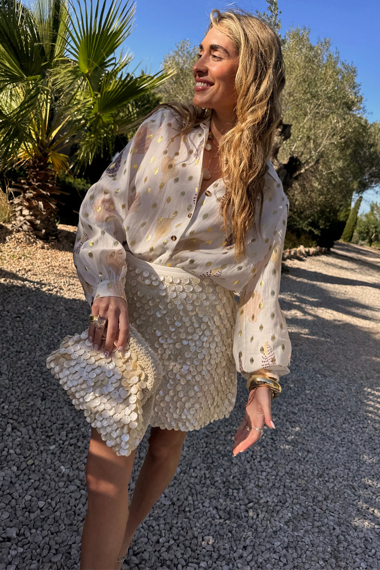 NEVER FULLY DRESSED Shells Miley Shirt With Gold Fleck