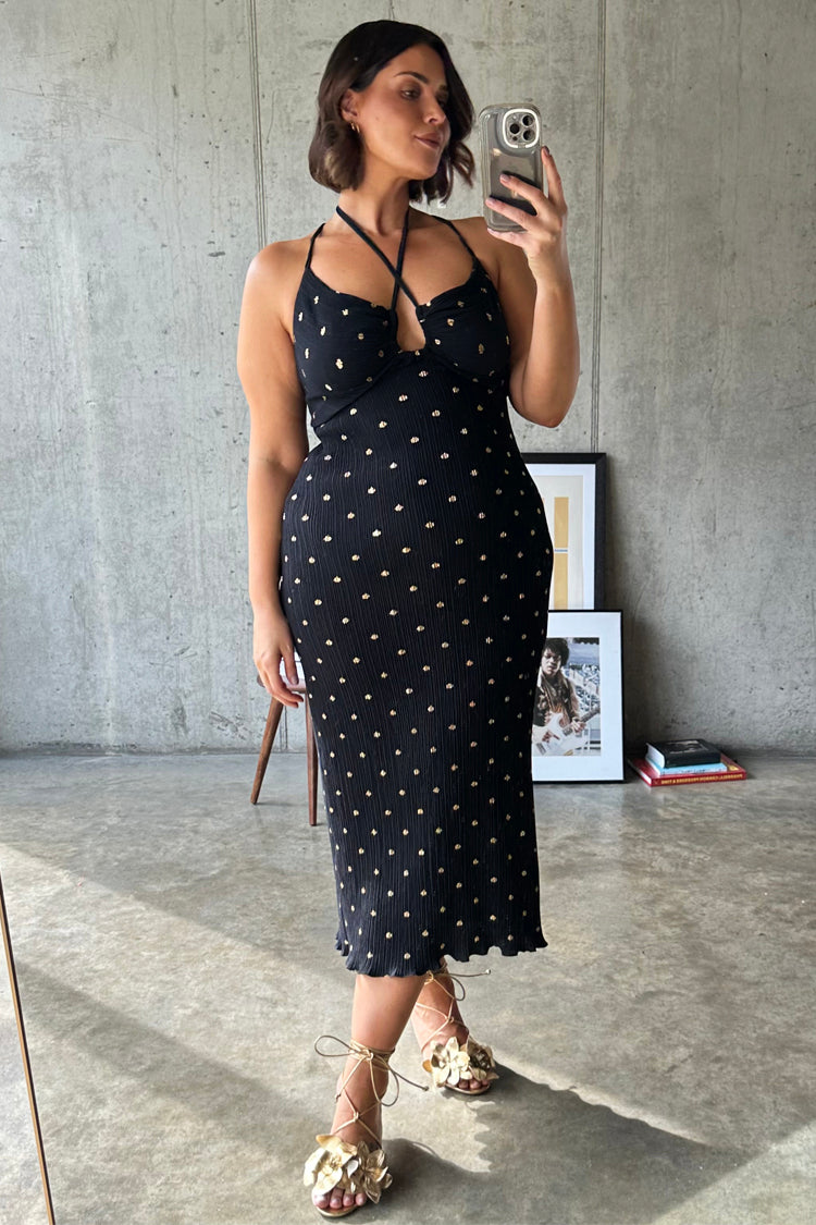 NEVER FULLY DRESSED Black Megan Plisse Dress