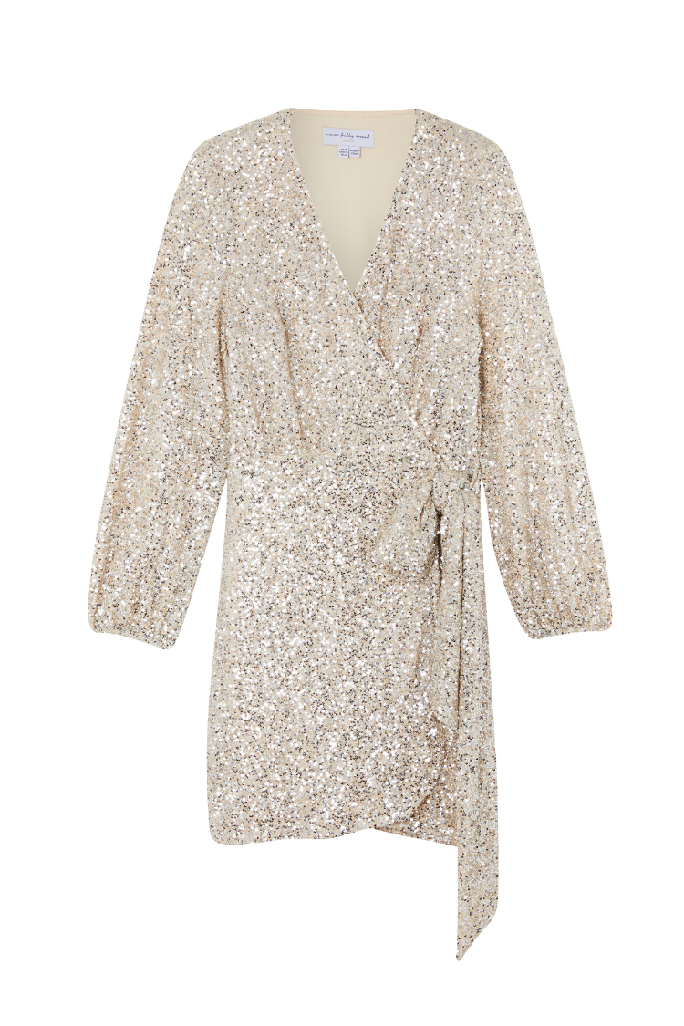 NEVER FULLY DRESSED Silver Sequin Mini Vienna Wrap Dress