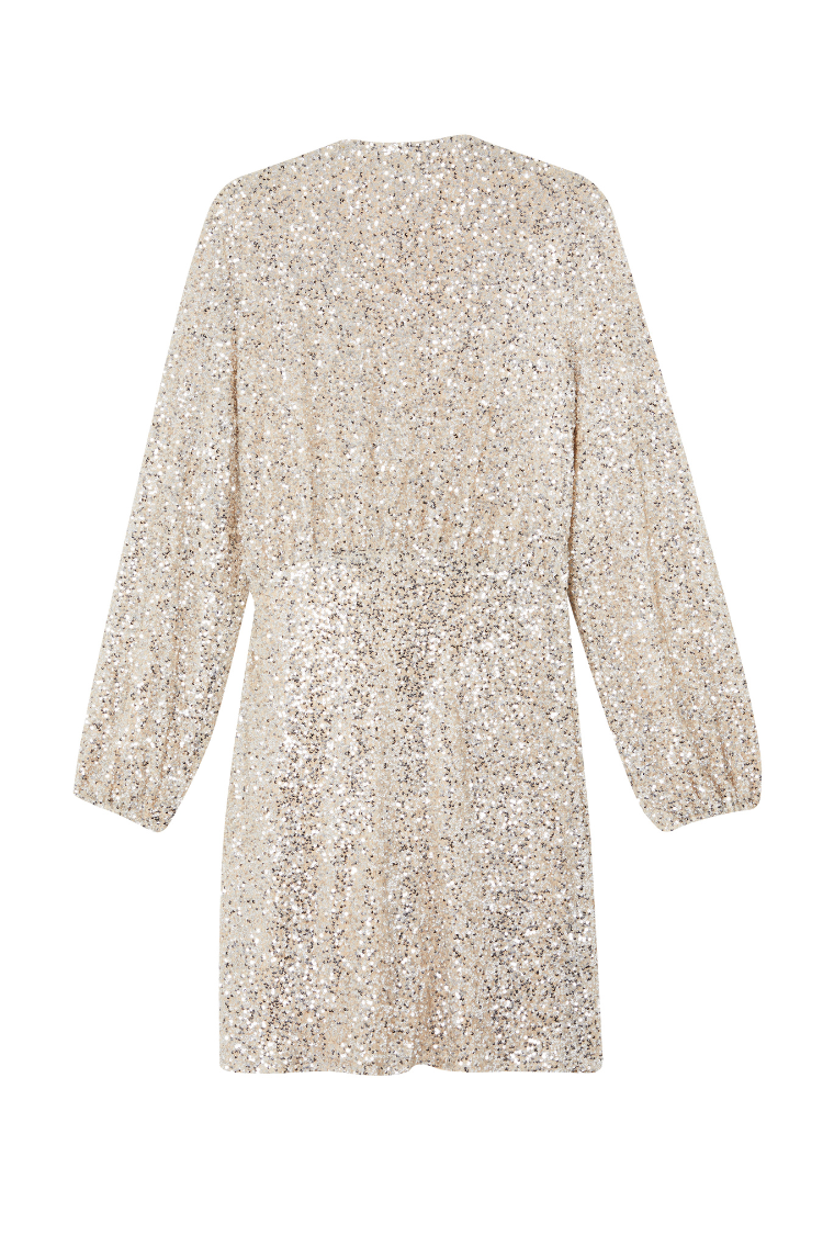 NEVER FULLY DRESSED Silver Sequin Mini Vienna Wrap Dress