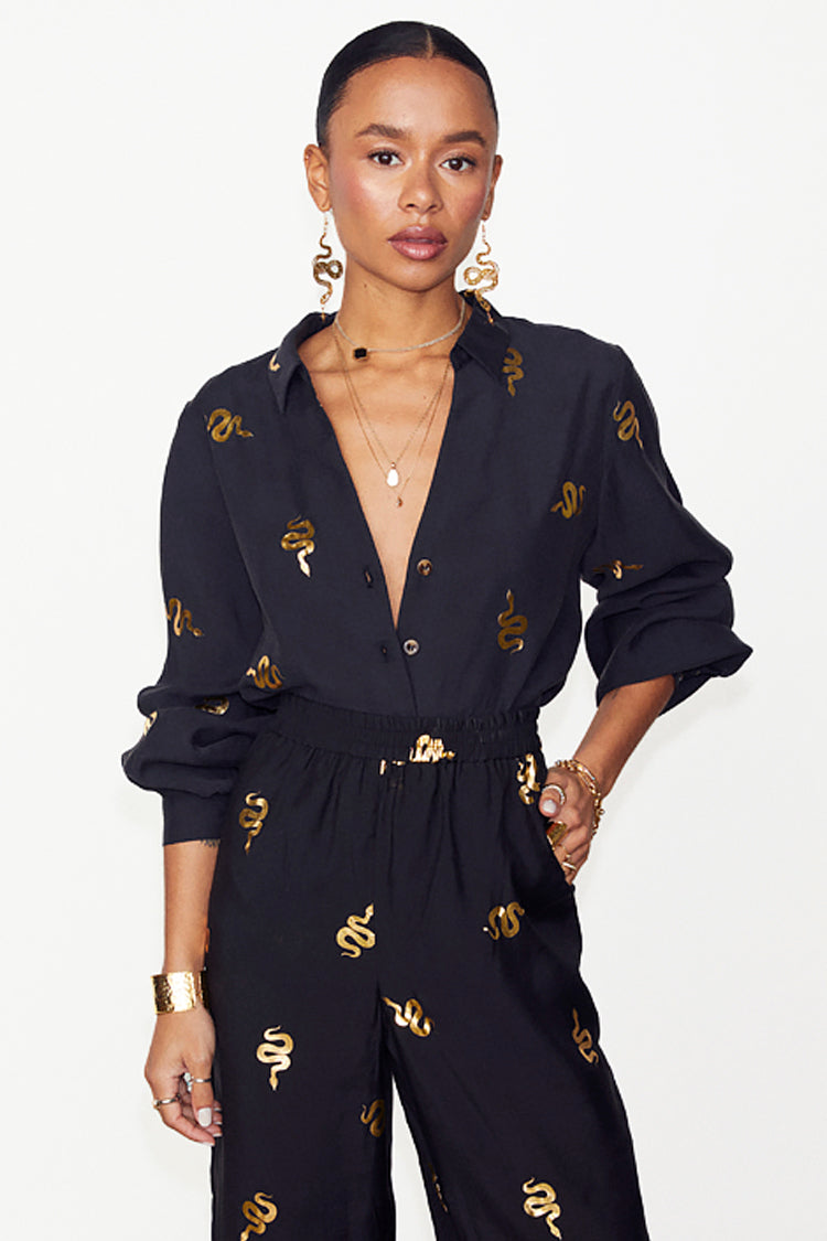 NEVER FULLY DRESSED Black Gold Snake Miley Shirt