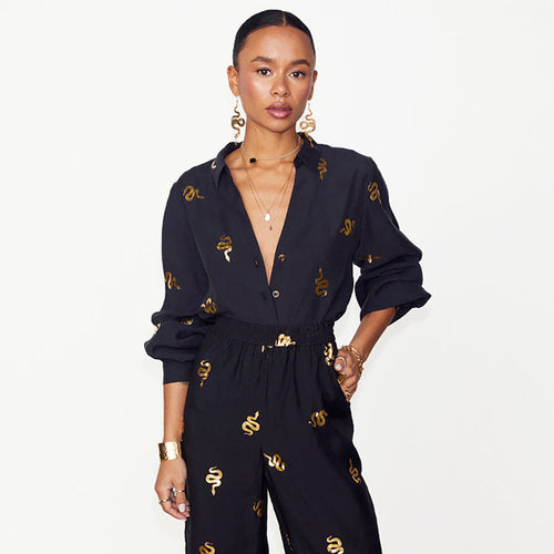 NEVER FULLY DRESSED Black Gold Snake Miley Shirt