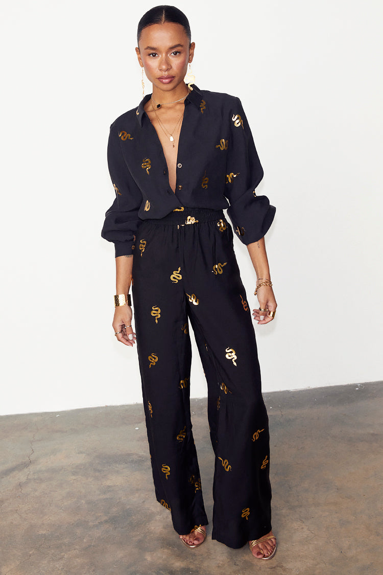 NEVER FULLY DRESSED Black Gold Snake Elissa Trousers Petite