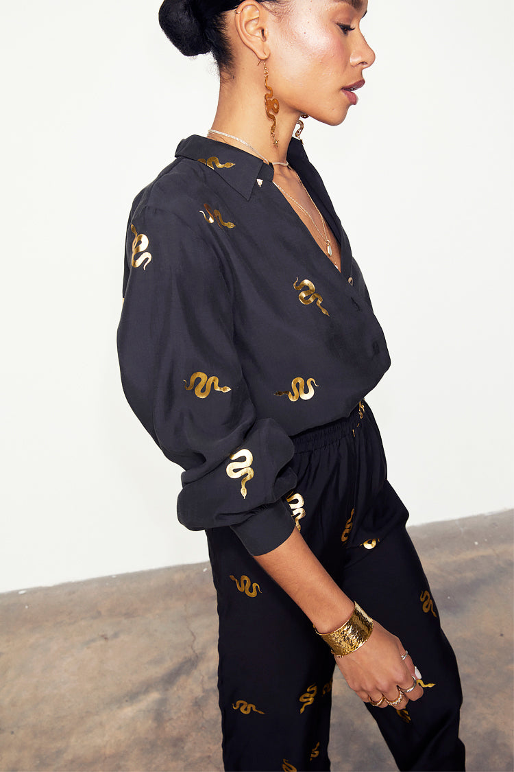 NEVER FULLY DRESSED Black Gold Snake Elissa Trousers Petite