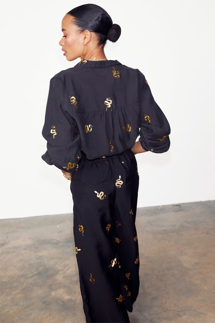 NEVER FULLY DRESSED Black Gold Snake Elissa Trousers
