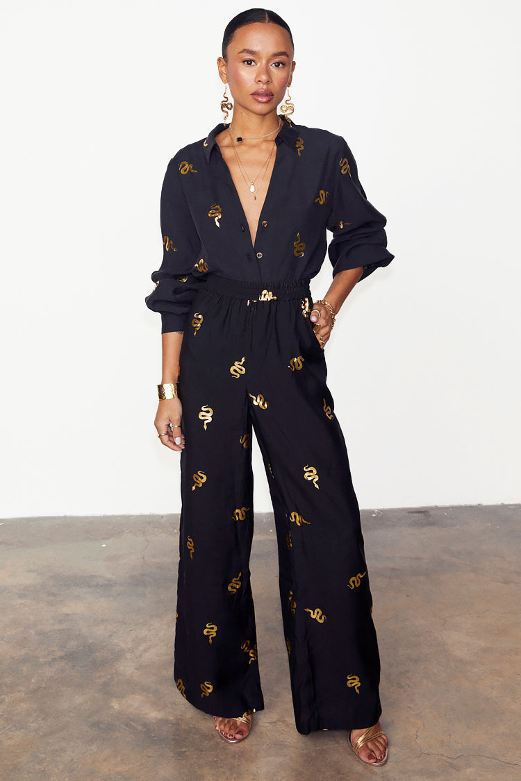 NEVER FULLY DRESSED Black Gold Snake Elissa Trousers Petite