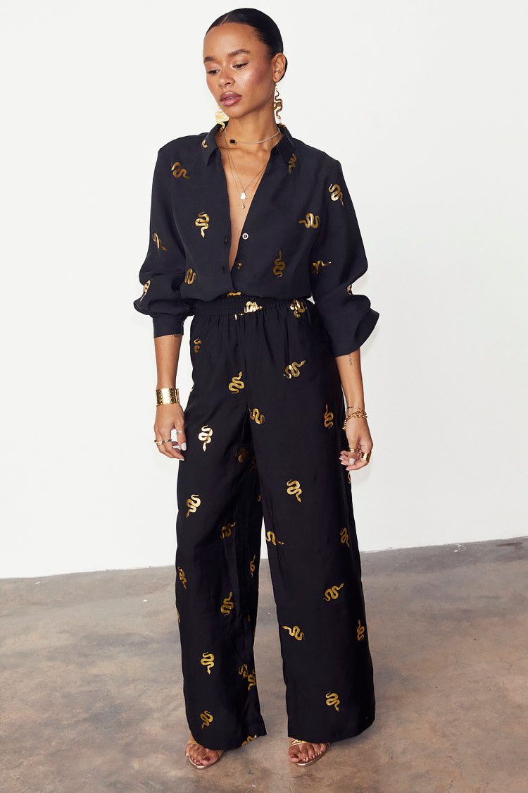 NEVER FULLY DRESSED Black Gold Snake Elissa Trousers