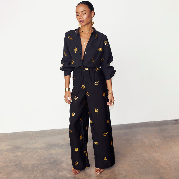 NEVER FULLY DRESSED Black Gold Snake Elissa Trousers Petite