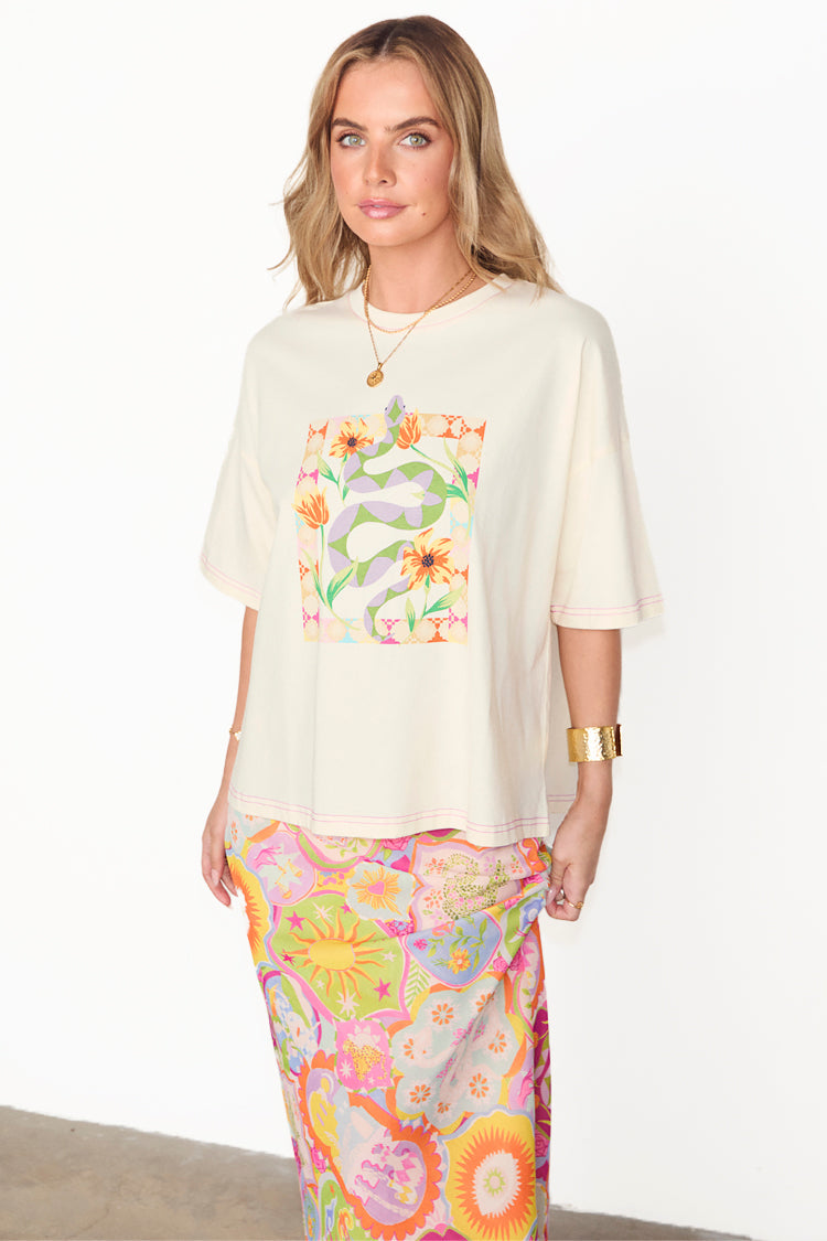 NEVER FULLY DRESSED Cream Abstract Snake T-shirt