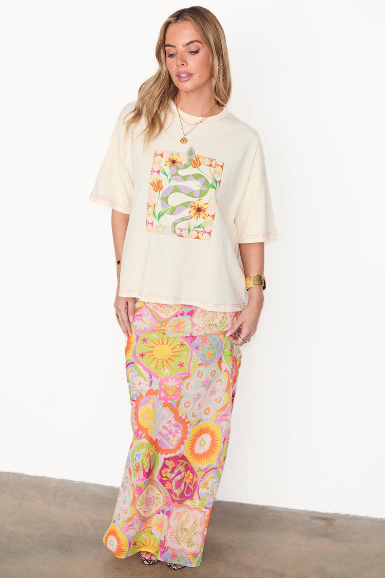 NEVER FULLY DRESSED Cream Abstract Snake T-shirt