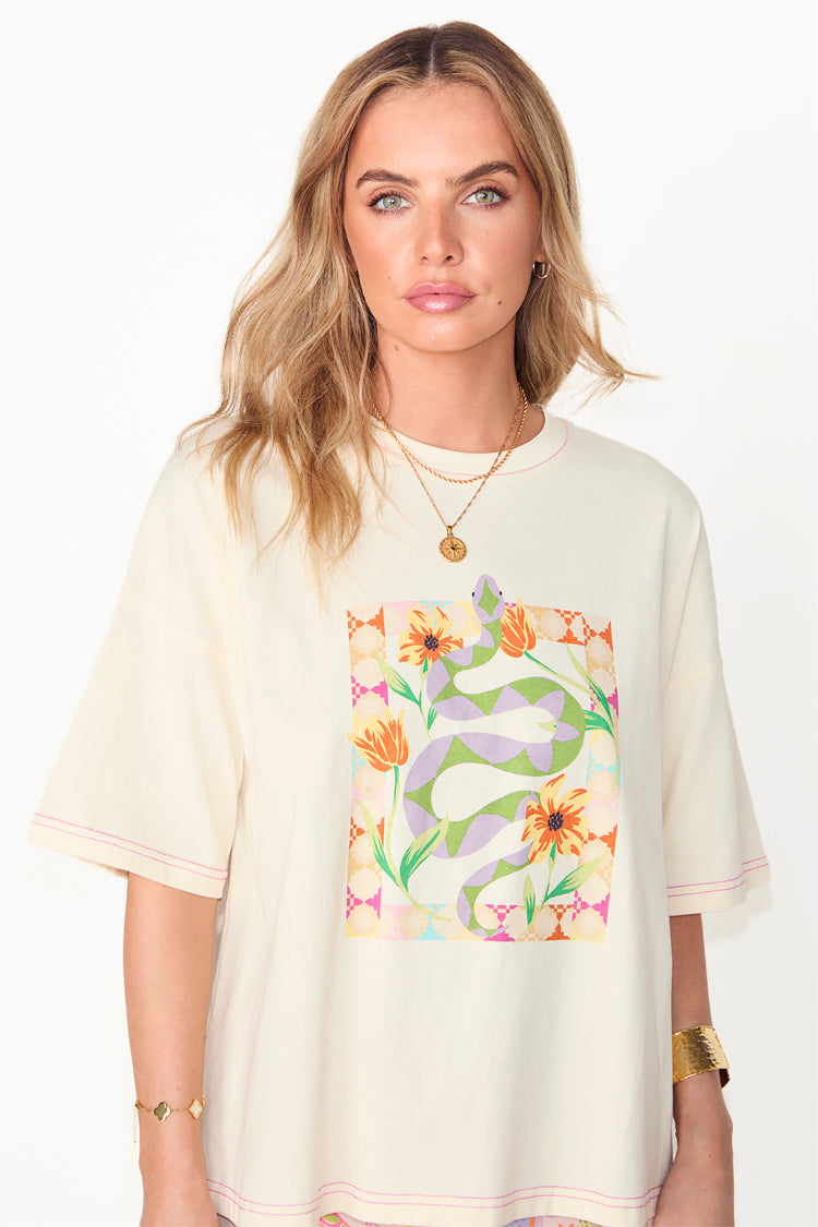 NEVER FULLY DRESSED Cream Abstract Snake T-shirt