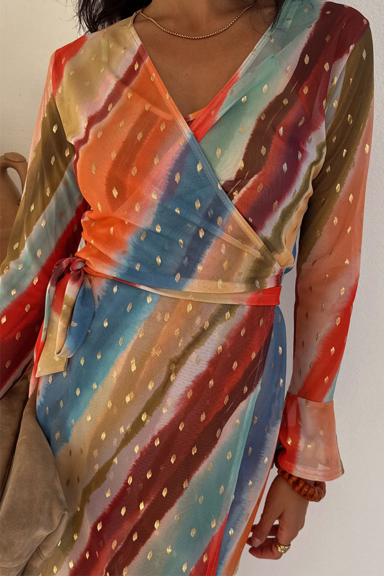 NEVER FULLY DRESSED Sunset Stripe Mini Wrap Dress