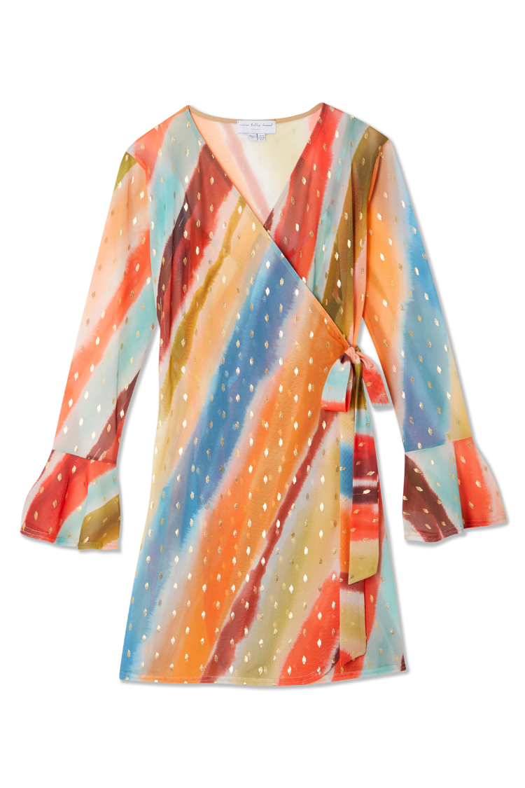 NEVER FULLY DRESSED Sunset Stripe Mini Wrap Dress