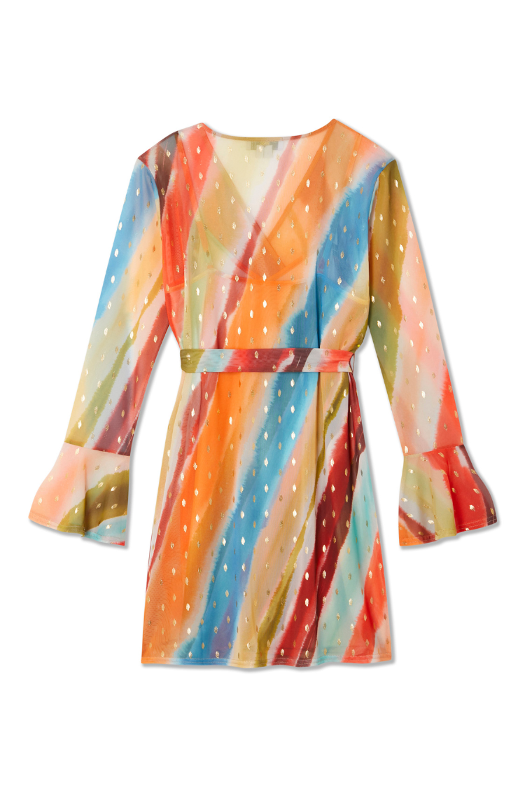 NEVER FULLY DRESSED Sunset Stripe Mini Wrap Dress