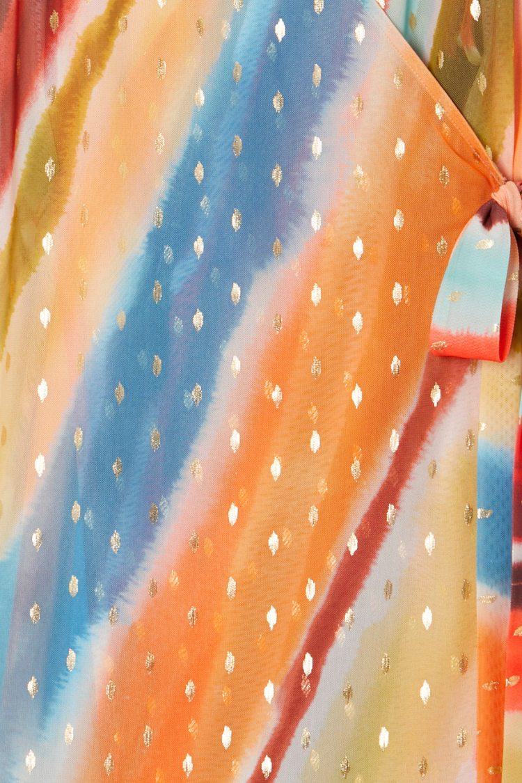 NEVER FULLY DRESSED Sunset Stripe Mini Wrap Dress
