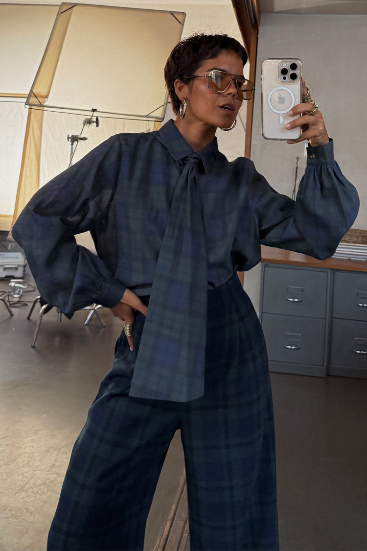 NEVER FULLY DRESSED Blue Tartan Shirt With Bow